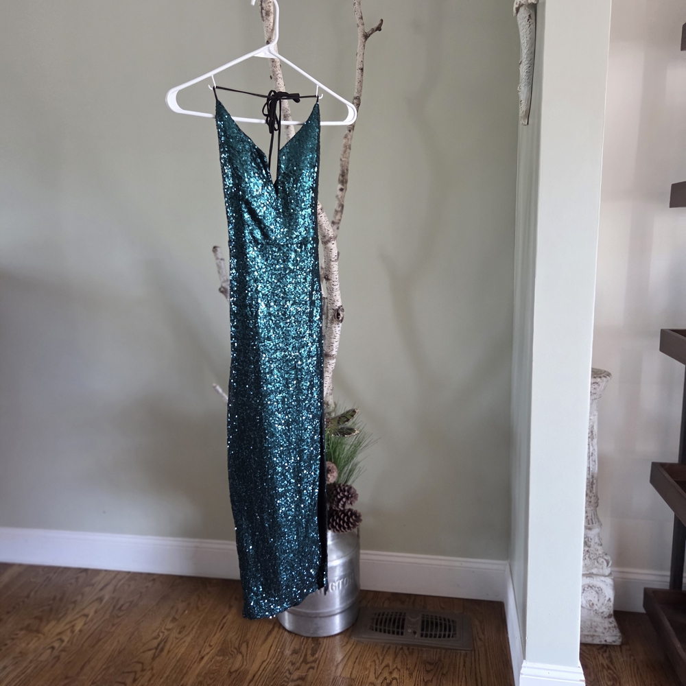 Lulu's Teal Sequin Backless Dress